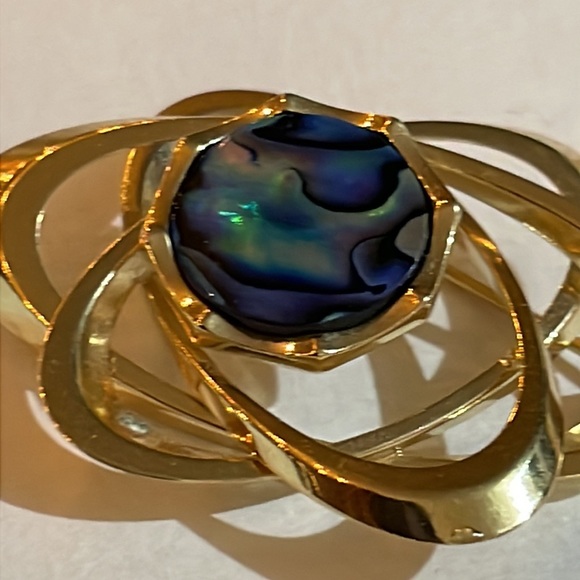 Vintage Abalone Shell Goldtone Swirl Brooch 4 1/2x3cm Abalone Shell, cosmic - Picture 2 of 7